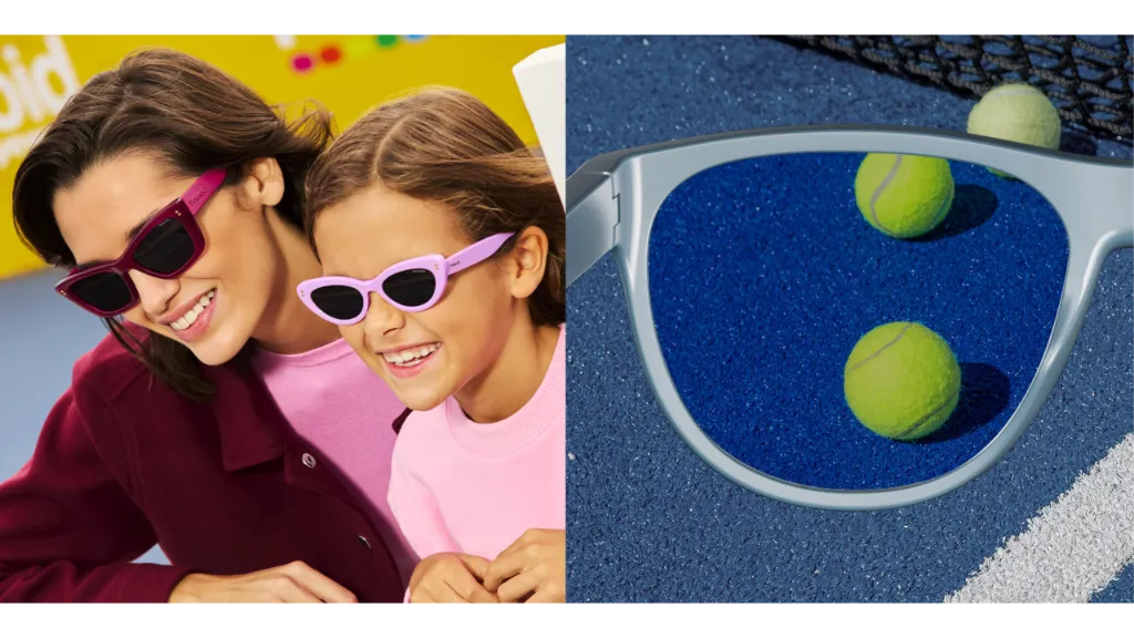 Vrouw en kind dragen Polaroid zonnebrillen met gepolariseerde glazen in zonlicht