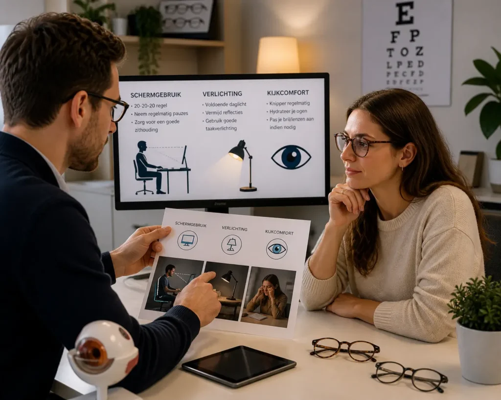 Adviesgesprek over schermgebruik, verlichting en kijkcomfort